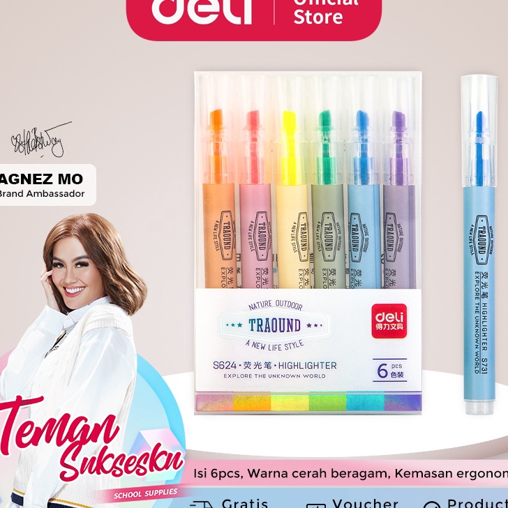 

[KODE GFYG0] Deli Highlighter Pen Pena Isi 6 pcs S624