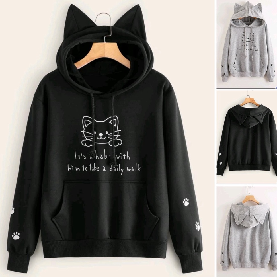 Terlaris SWEATER HOODIE OVERSIZE MEOW CAT KIYOWO HOODIE WANITA LUCU KOREAN STYLE