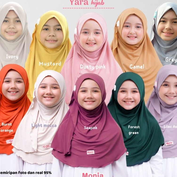 (Y☛Q3.㊚] TERLARIS - Yara Hijab by Monia - Size L (6 - 10 tahun) / Kerudung Sekolah / Jilbab Putih la