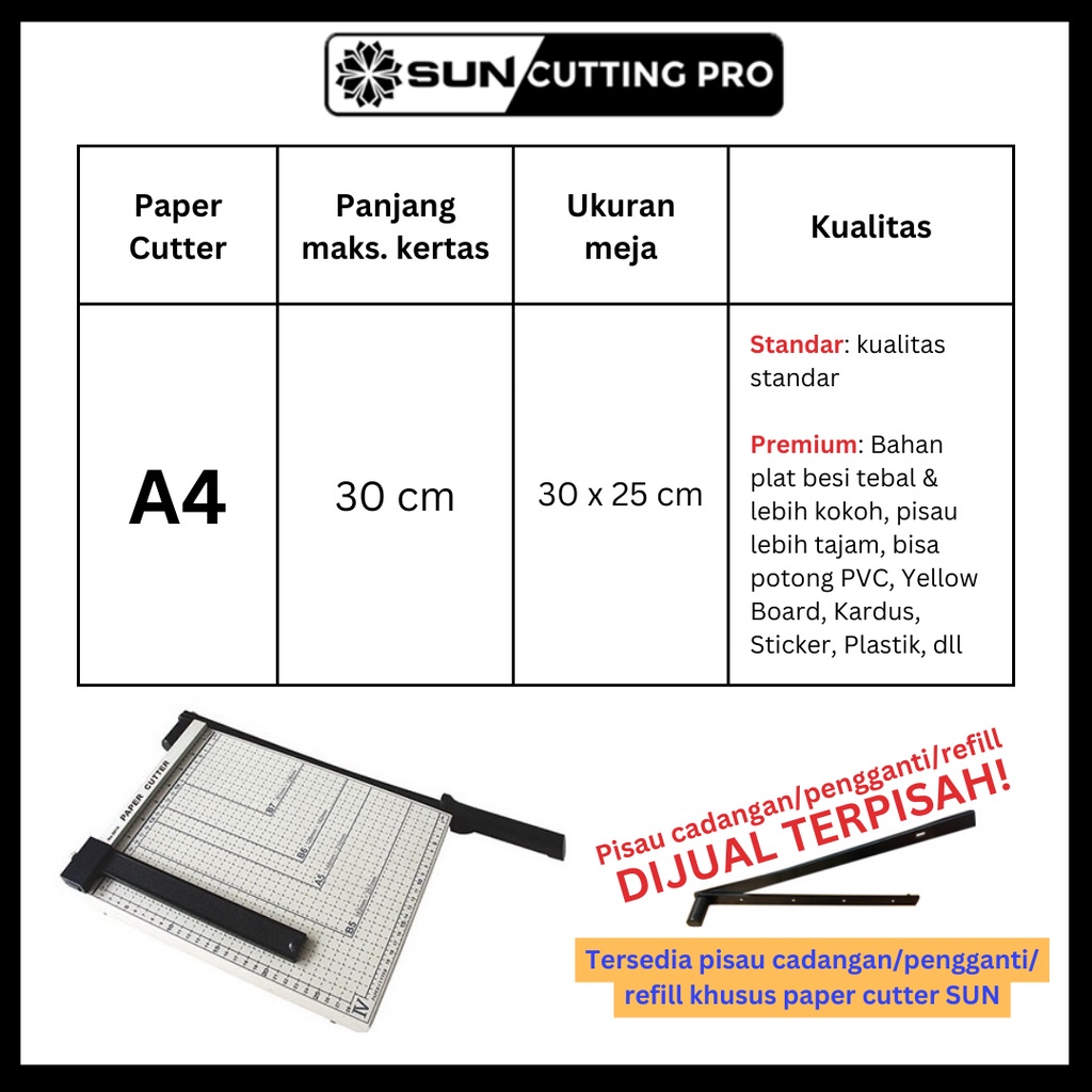 

CUTTER A4 ( ALAT POTONG / MESIN PEMOTONG HVS, STICKER, DOS, PVC ID CARD, YELLOW BOARD, ART , VINYL.