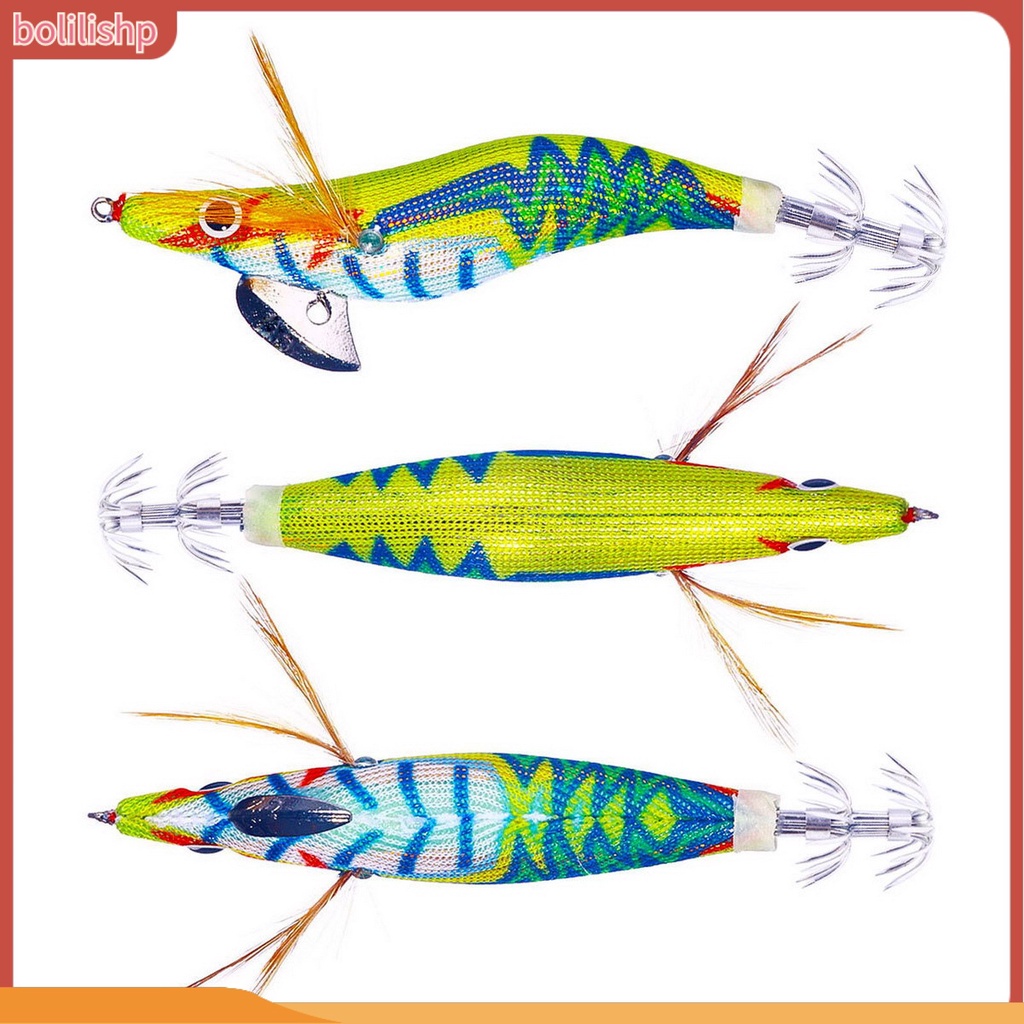 &lt;Bolilishp&gt; squid Hook Umpan Desain Simulasi Kait Tajam Bercahaya Realistis Angling Glow-in-the-dark Kait Udang Kayu Memancing Luar Ruangan