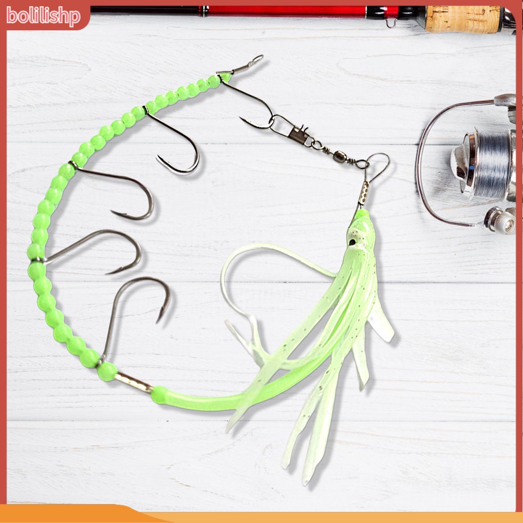 [Bolilishp] squid String Hook 5kait Tajam Kawat Baja Manik-Manik Kecil Tembus Kuat Warna Cerah Glow in Dark Gurita String Tropical Saury Hairtail Fishhook Untuk Outdoor