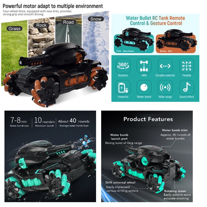 Remote Control Rc Stunt Car Electric Water Gel Blaster Bomb Tank