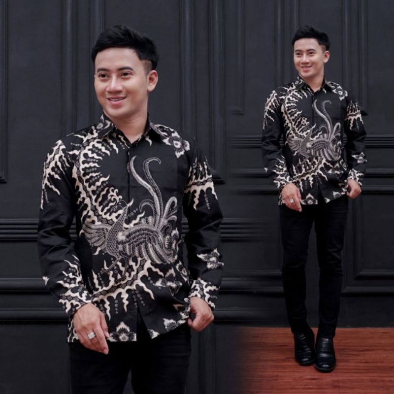 Batik Pria Lengan Panjang BATIK HARUM HRB026 motif KERATONAN Kode 002 size M L XL XXL Reguler