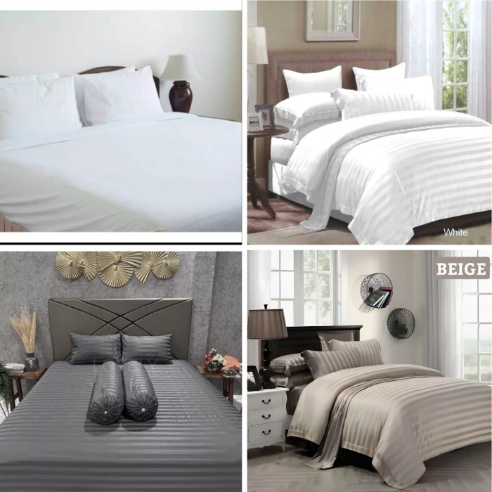 Best Seller Sprei Set Sprei Polos Putih Sprei Salur Size 90X200 100X200 120X200