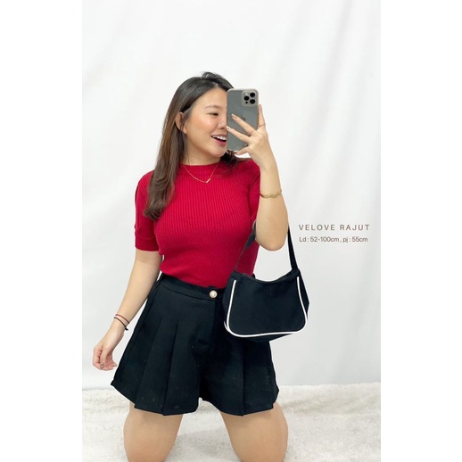 MDLV ~ VELOVE RAJUT ATASAN RAJUT TOP RAJUT BAJU RAJUT ATASAN LENGAN PENDEK FASHION WANITA