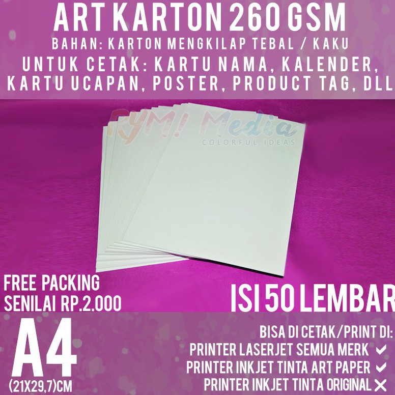 

COD Art Karton 260 gsm A4 isi 50 lbr / Kertas Art Carton Paper Glossy 260 gram a7bvn