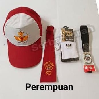 Topi Set Sekolah Anak Perempuan Dasi Sabuk Kaos Kaki Topi