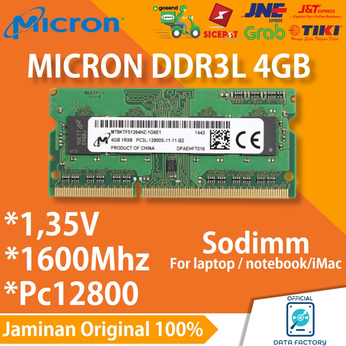 RAM LAPTOP MICRON DDR3L 4GB SODIMM 1600Mhz / PC12800 DDR3 1Rx8 MEMORY