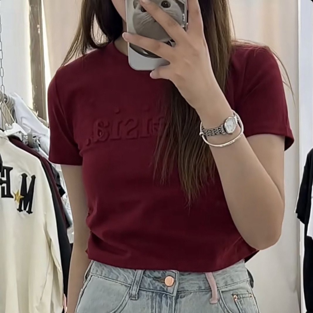 Red American hot girl pendek lengan pendek T-shirt ceruk ketat bottoming shirt top wanita musim panas inner memakai budidaya diri rasa desain ins