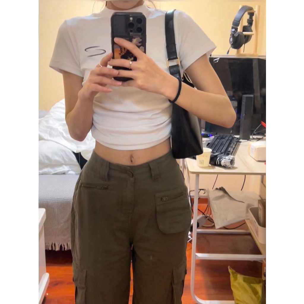 Red Kapas Murni Gadis Panas Keinginan Murni Angin Putih Lengan Pendek T-shirt Wanita Musim Panas Minoritas Pinggang Tinggi Ketat Pusar pendek Atasan Wanita In Tide