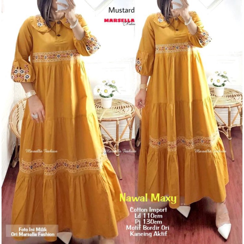 NAWAL MAXI/ DRES POLOS KATUN BORDIR BY MARSELLA