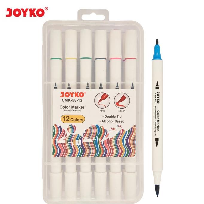 

Color Marker Penanda Spidol Berwarna Joyko CMK-58-12 Dual Tip 12 Warna