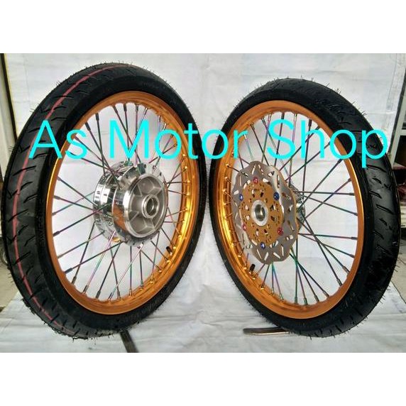 sepaket velg set merek rossi ukuran 140 - 140 ring 17 tromol set plus cakram plus ban luar dalam Jup