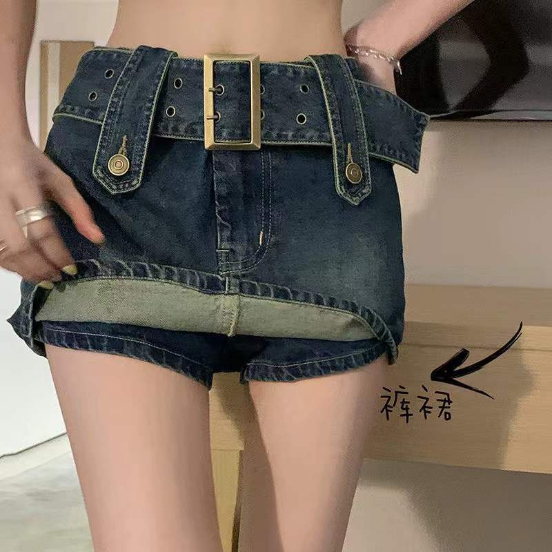 Red Eropa dan Amerika Hot Girls Denim Rok Celana Wanita Musim Panas 2023 Baru Rok Pendek Anti Ringan A-line tas Hip Rok