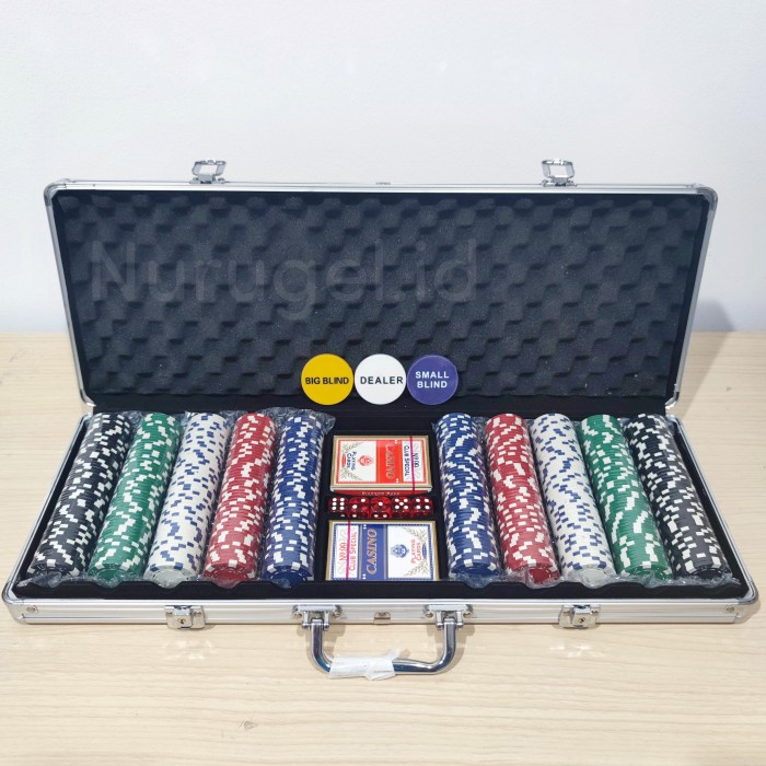 Terlaris Poker Chip Coin Koin Set 500 Pcs Plastic + Alumunium Case Texas Holdem