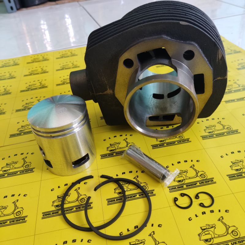 Blok Seher Vespa / Blok Silinder Vespa Set / Blok Piston Komplit Lubang 5 Ring Tebal Danmotor