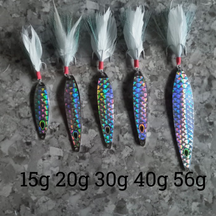umpan tenggiri lure spoon 40gr casting bulu ayam