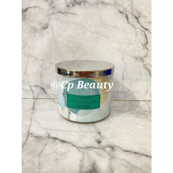 FLASH SALE!!! BATH & BODY WORKS THREE WICK CANDLE / LILIN EUCALYPTUS RAIN TERLARIS