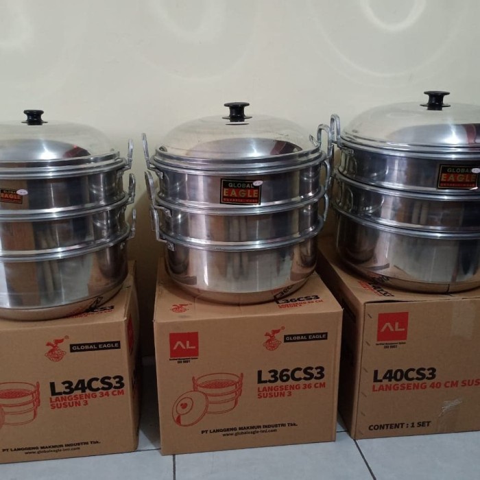 Terlaris Panci / Dandang / Langseng / Kukusan Susun Tiga 3 Uk 34Cm Global Eagle