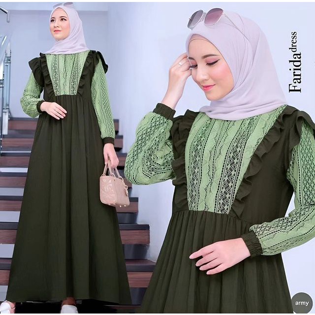 GAMIS WANITA FARIDA DRESS MC BAHAN CRINKLE MIX BRUKAT MALIKA LD 110 PB 140 GAMIS WANITA TERBARU 2023 KEKINIAN / DRESS CRINKLE JUMBO / MAXY DRESS WANITA KEKINIAN / GAMIS WANITA MUSLIM MODERN