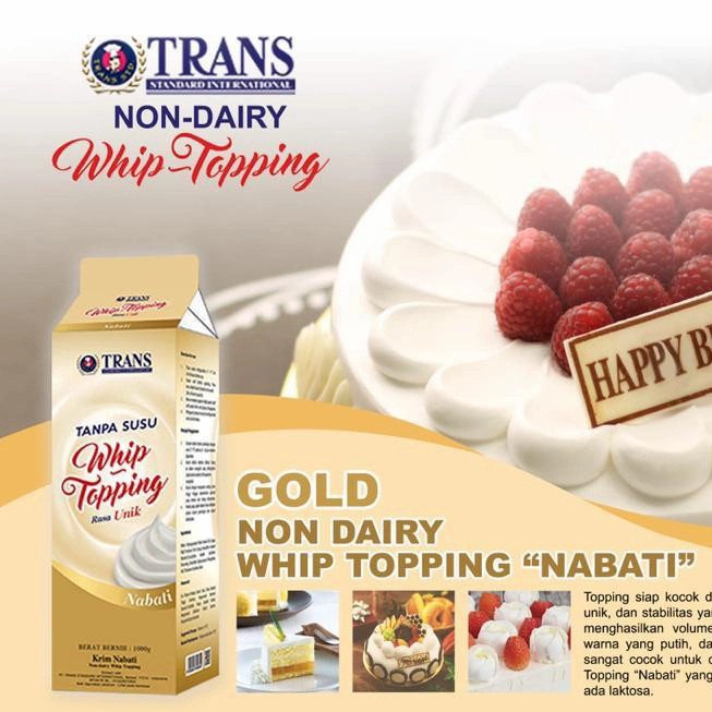 

Trans Gold Non Dairy Whip Topping 1000 Gram Nabati Vegan