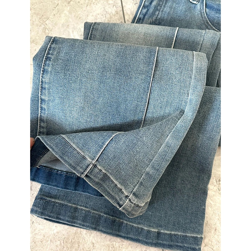Red Retro berpinggang tinggi dicuci micro-launched jeans wanita kecil musim panas baru lurus slim slim elastis celana pasang
