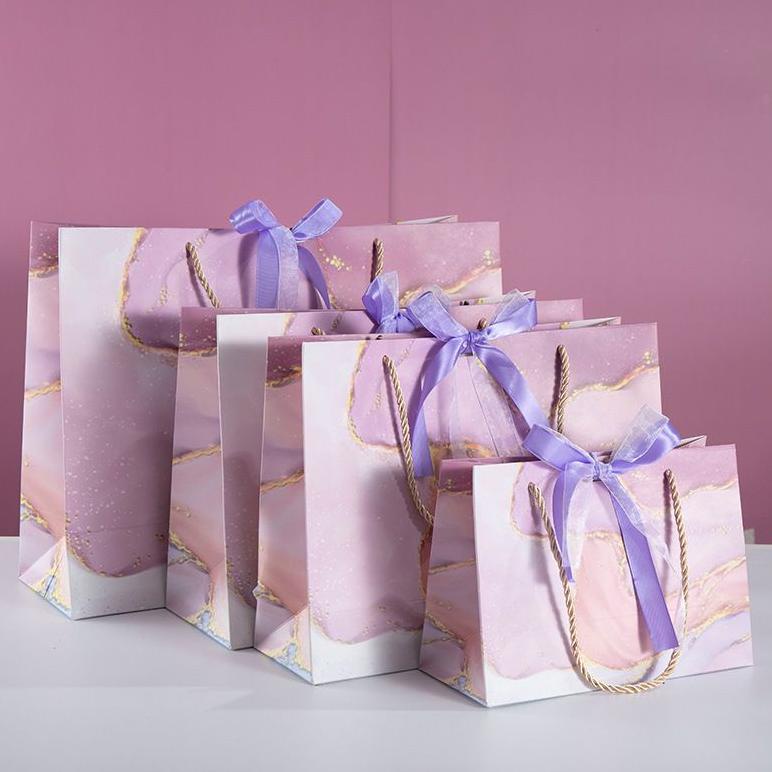 

7.7 Paper bag premium tas kantong hadiah marble ungu