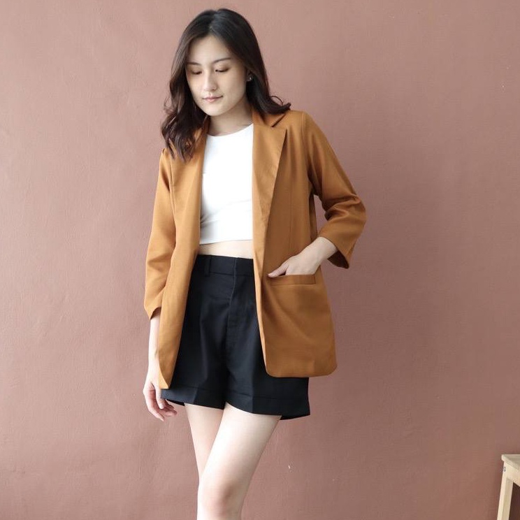 Stok terbaru  Blazer Wanita Korea Panjang / Blezer Long Crop Casual / Jas Outer Basic Kekinian
