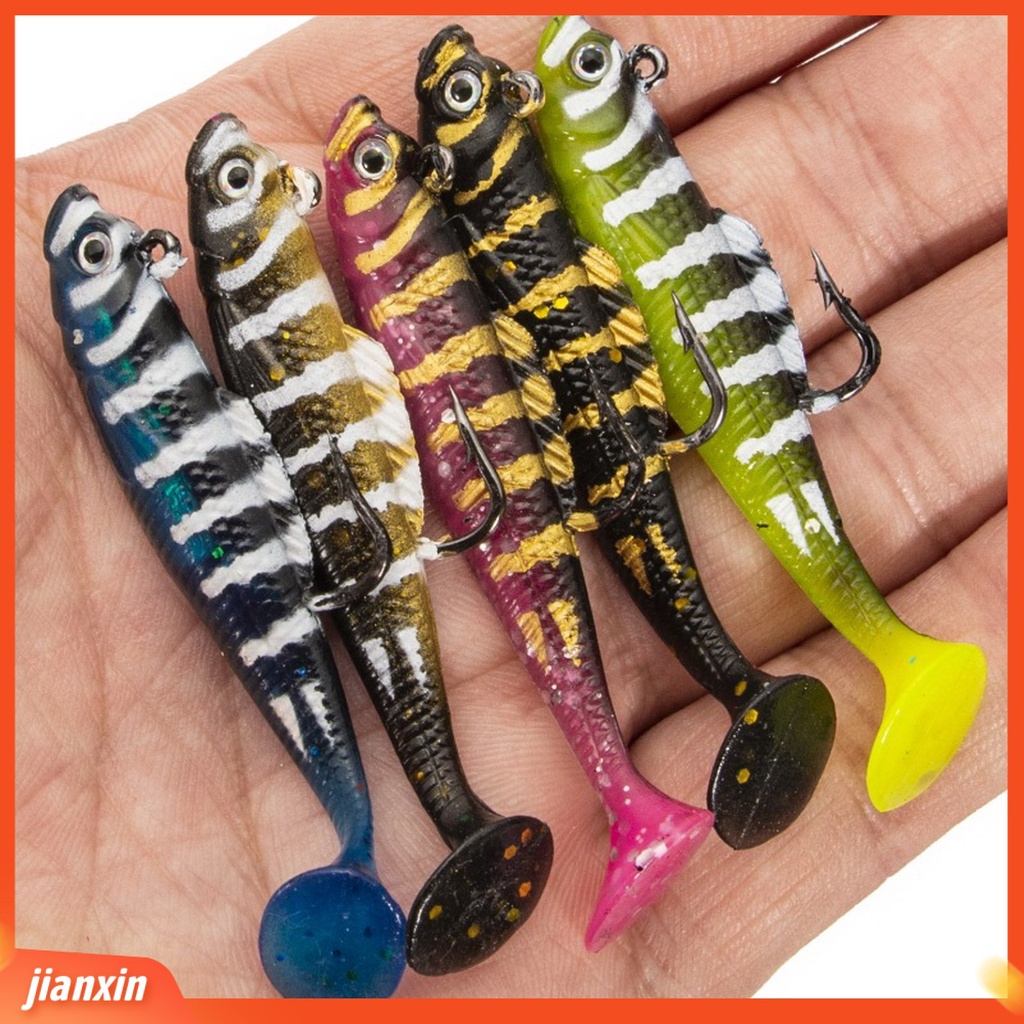 [Jianxin] 6cm Memancing Umpan T Ekor Realistis 3D Simulasi Fisheyes Tajam Kait Warna Cerah Angling Universal Tenggelam Lembut Memikat Buatan Umpan Penggunaan Luar Ruangan