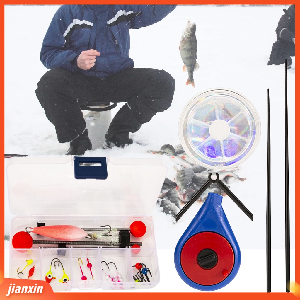 [Jianxin] 1 Set Perlengkapan Memancing Musim Dingin Stabilitas Bagus Pemasangan Mudah Kuat Portabel Tahan Aus Angling Baja Karbon Tinggi Es Pancing Musim Semi Kombinasi Garis Kait Untuk Outdoor