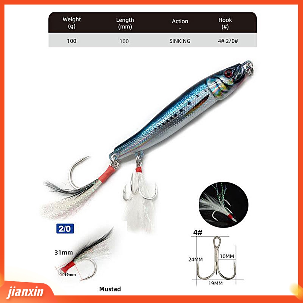[Jianxin] 100g/100mm Umpan Pancing Bentuk Bulu Kait Ganda 3D Fisheyes Warna Terang Efisien Ikan Menarik Universal Laut Memancing Buatan Jigging Umpan Keras Peralatan Memancing