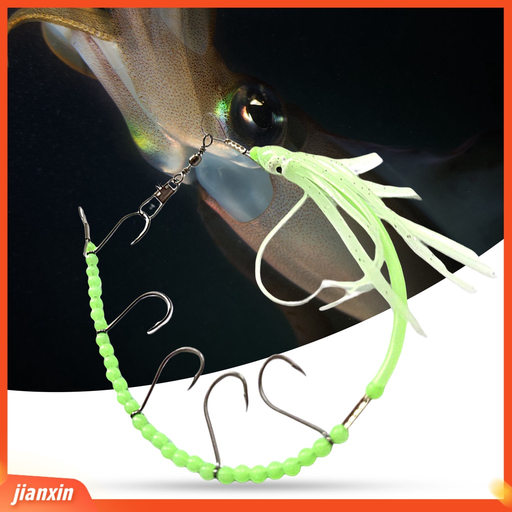 [Jianxin] squid String Hook 5kait Tajam Kawat Baja Manik-Manik Kecil Tembus Kuat Warna Cerah Glow in Dark Gurita String Tropical Saury Hairtail Fishhook Untuk Outdoor