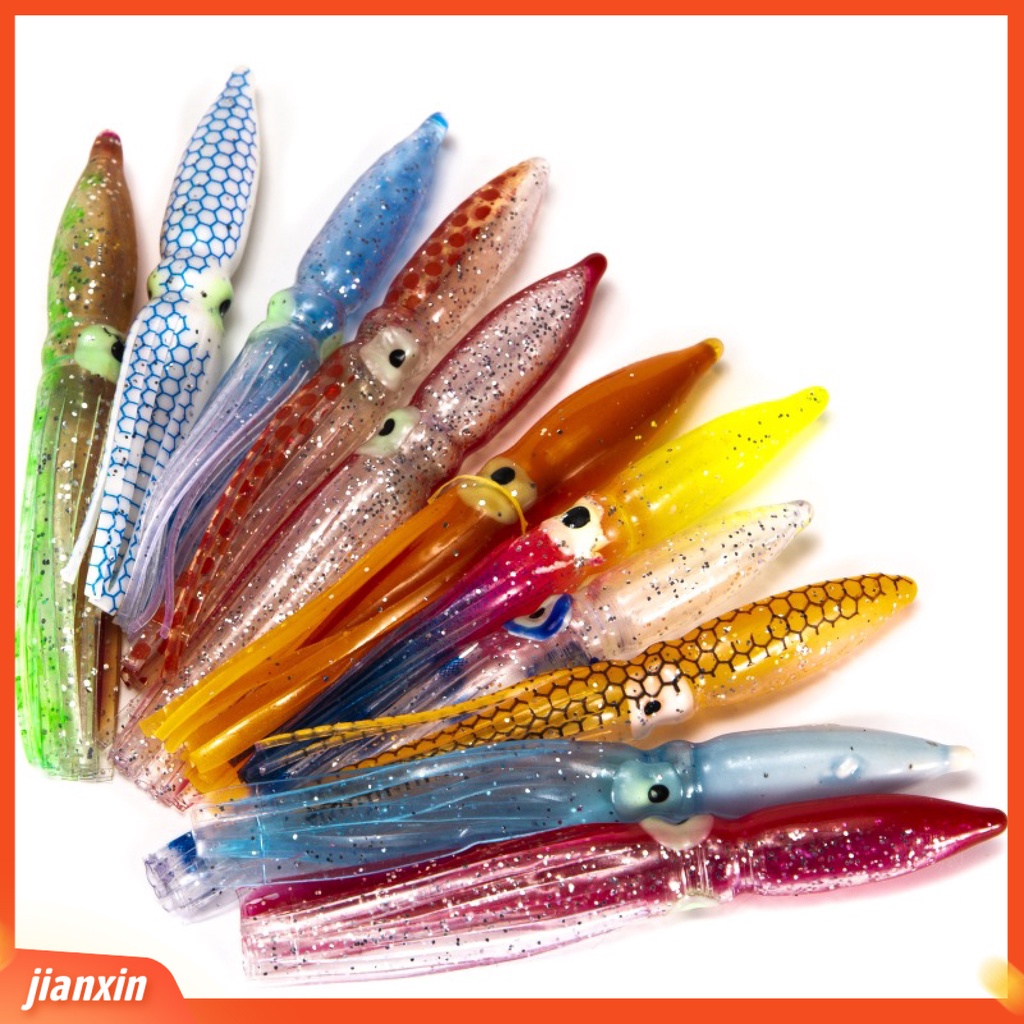 [Jianxin] 10 Pcs Umpan Pancing Soft Bait Bentuk Cumi-Cumi Warna-Warni Ukuran 8cm