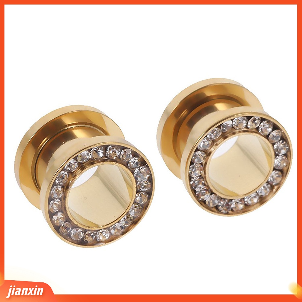 [Jianxin] 1Pc Stainless Steel Rhinestone Inlaid Plating Ear Plug Earring Piercing Jewelry