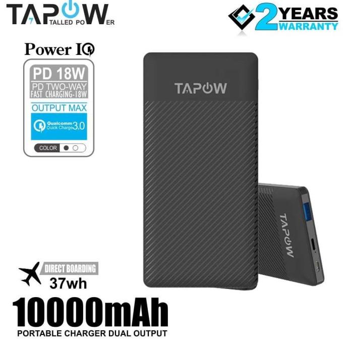 Grosir Power Bank 10000Mah Slim Pd 18W Qc 3.0 Quick Charging Tapow Tp01-Blk