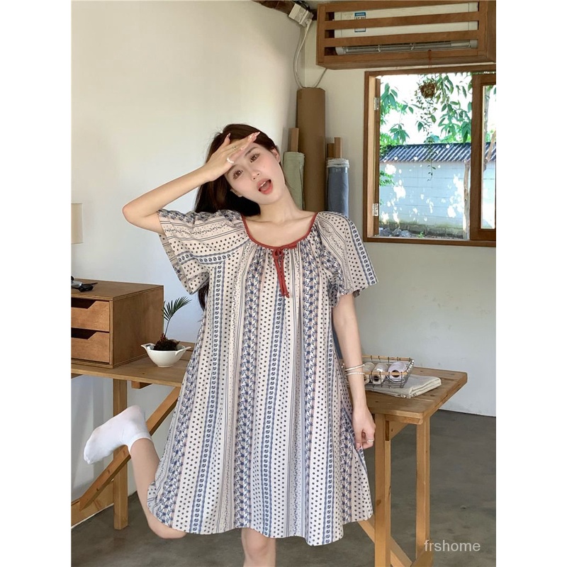 Baju tidur wanita / asrama longgar / asrama longgar siswa / pakaian rumah bagian tipis / gaun yang b