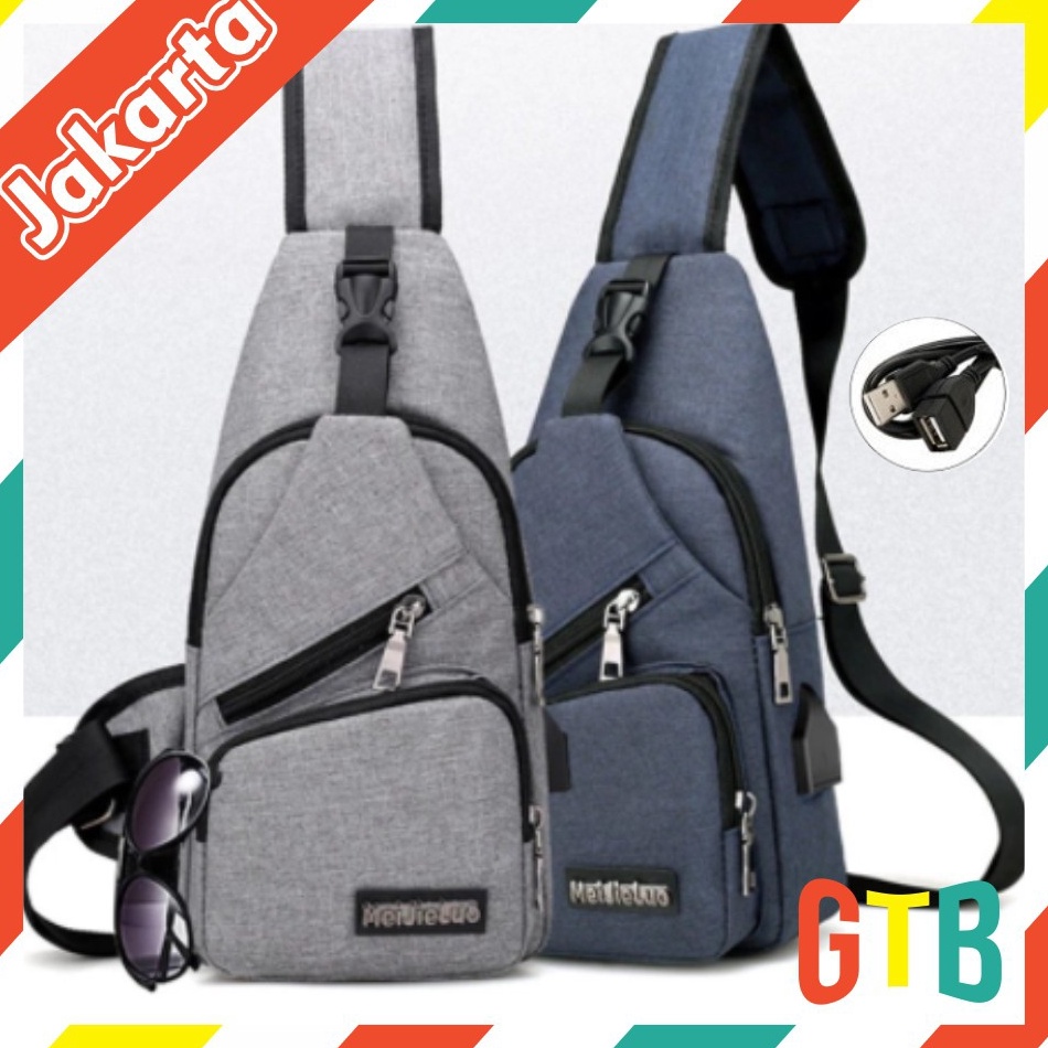 (J.N❤8❦) ❤️GTB❤️ P005 TAS USB Selempang Pria Slempang Sling Shoulder Bag Back Pack Travel Import Bat