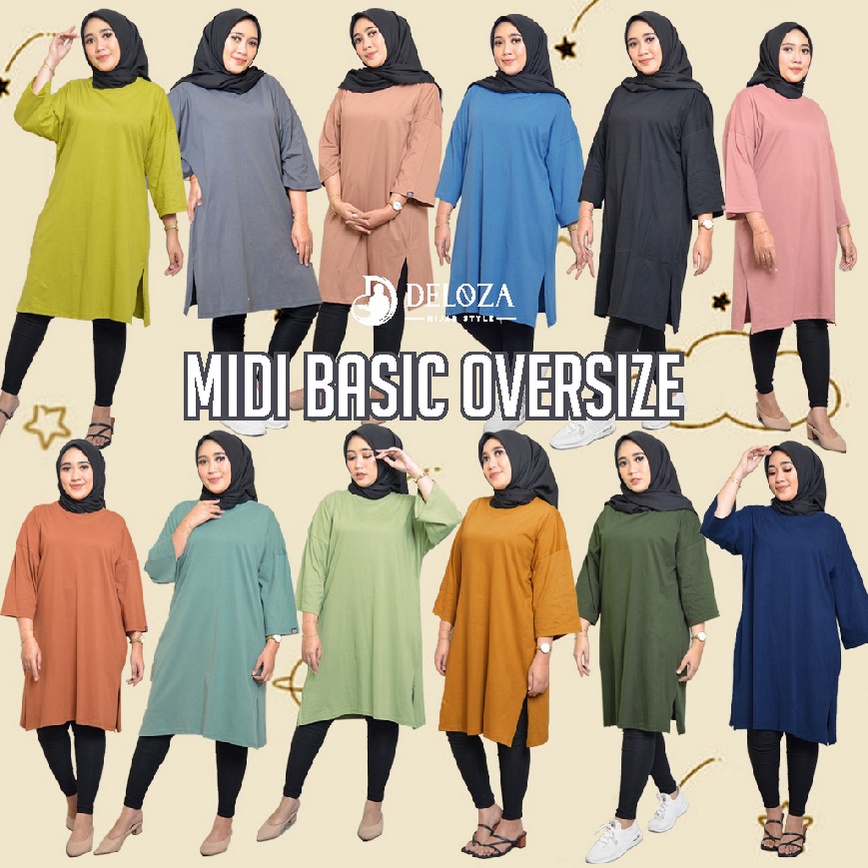 ⚡TOK SIAP 【COD Deloza Long Tunik Oversized Kaos Polos / Midi Dress JUMBO