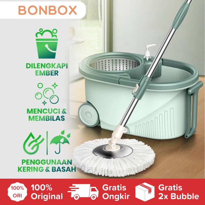 Alat Pengepelan Lantai Putar Otomatis Pel Pelan Pengepel Spin Mop