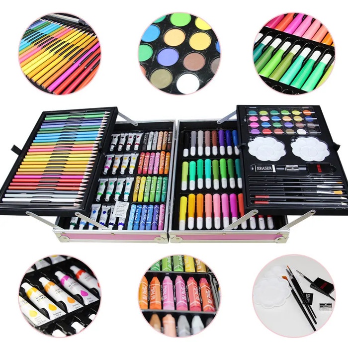 

Best Seller 145 Pcs Pensil Warna Anak Case Art Color Brush Crayon Bag Painting Set