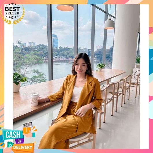 One Set Blazer Wanita Kerja  Korean Style Jumbo Setelan Jas Terbaru 2023 Perempuan Celana Panjang Ba