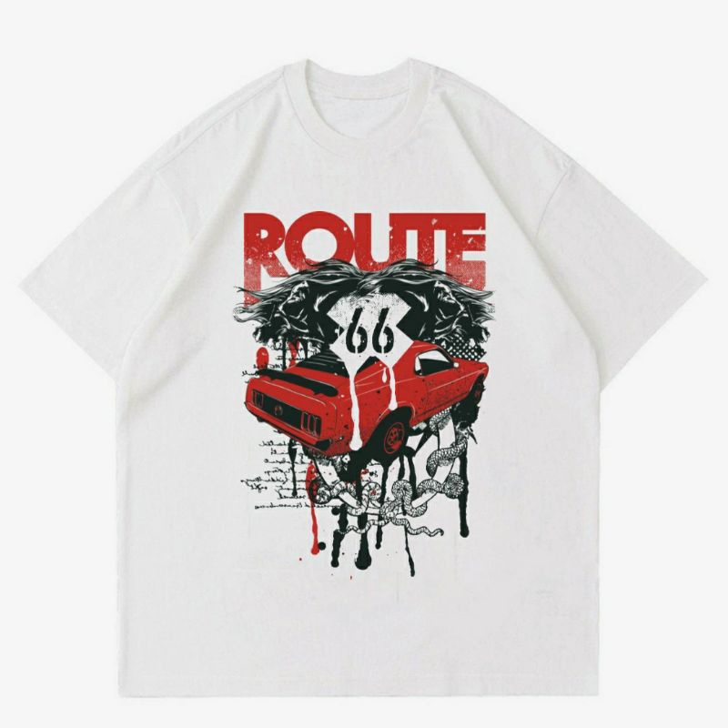 BAJU ROUTE 66 | T-SHIRT KAOS ROUTE 66 ART WHITE | KAOS BAJU PRIA | | KAOS STREETWEAR ART | KAOS OVER