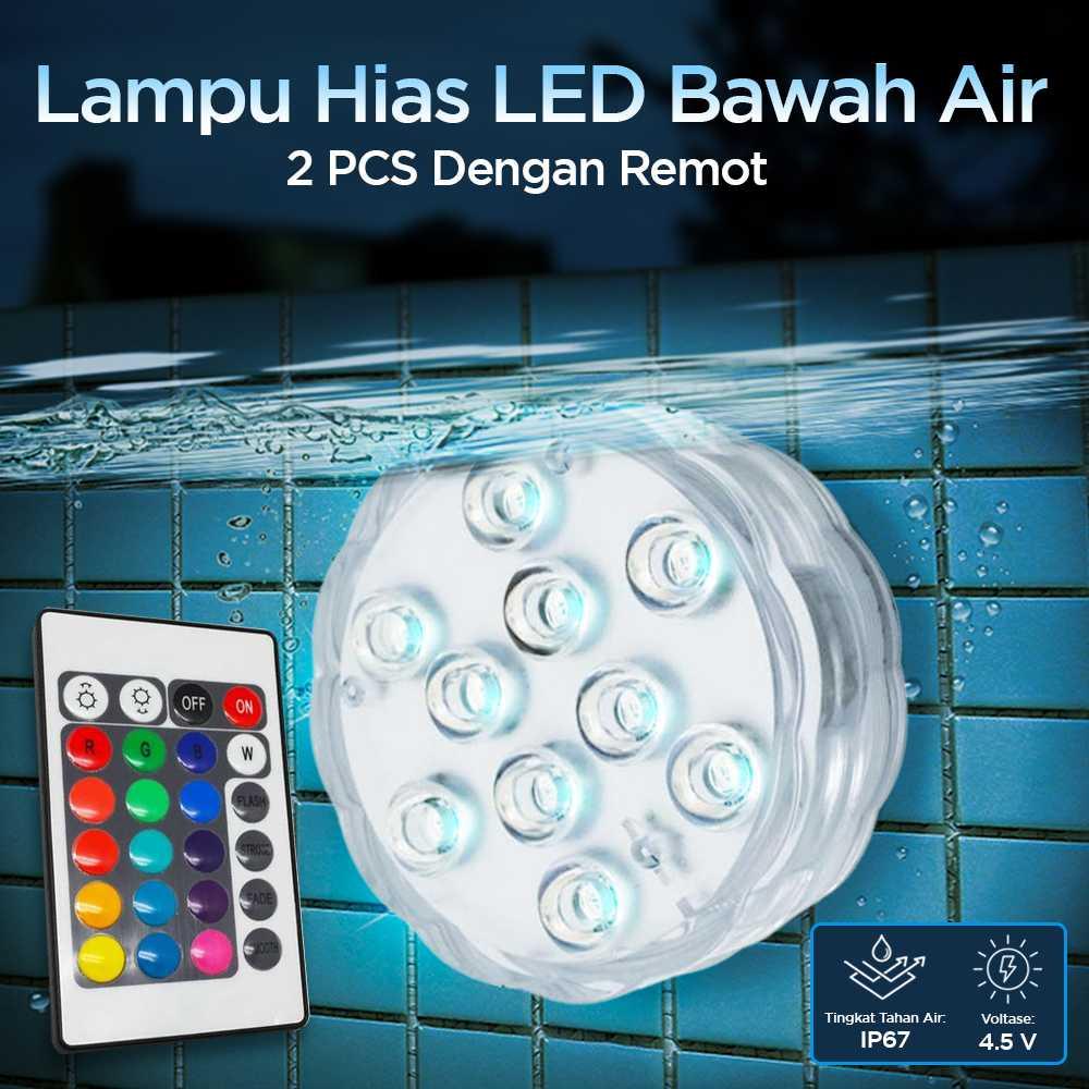 Lampu Hias LED Bawah Air Waterproof Submersible RGB 2PCS with Remote - 13017