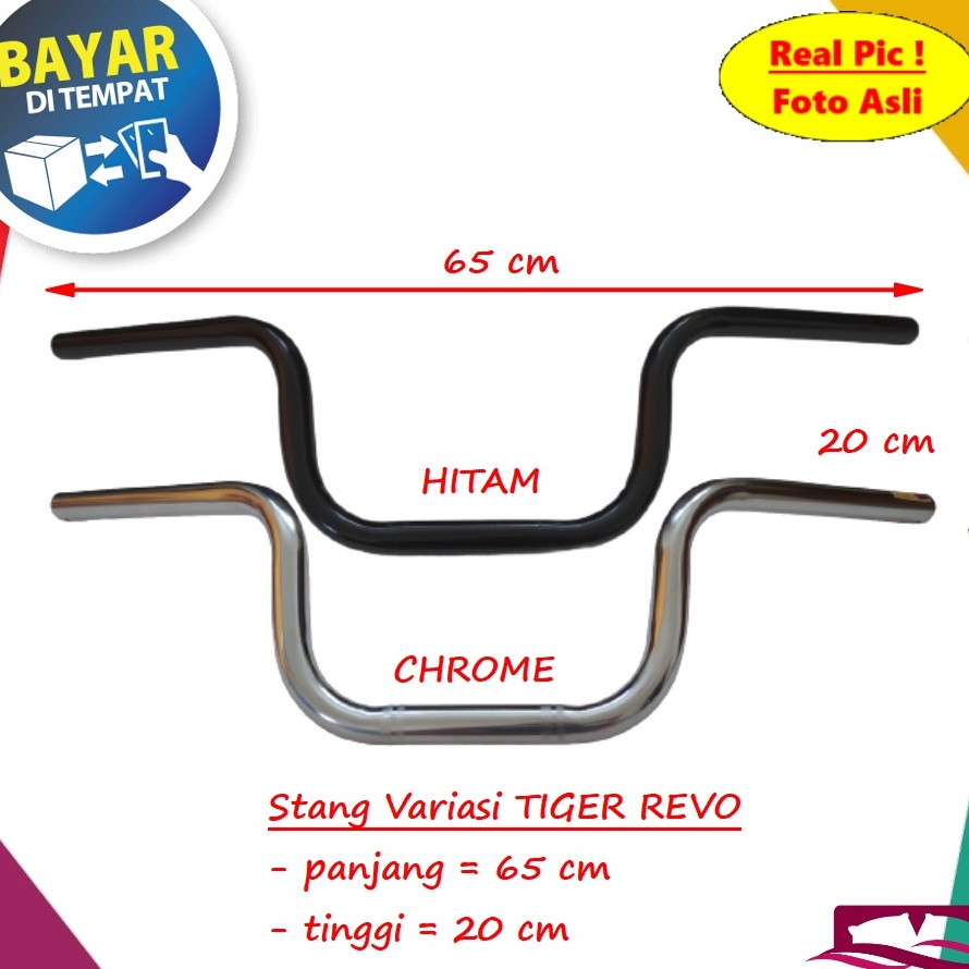 ✿ [COD] Stang Variasi Motor TIGER REVO Warna HITAM dan CHROME KRUM Panjang 65 cm Tinggi 20 cm