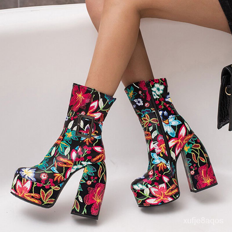 DropshoppingWater Platform Chunky Heel European and American High Heel Boots34-43Side Zip Platform P