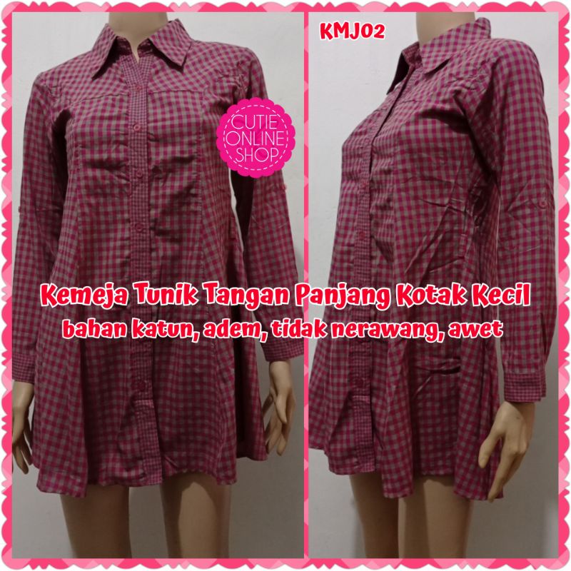 Kemeja Tunik Tangan Panjang Kotak Kecil KMJ02 | Blouse | Blus | Hem | Atasan | Feminim | Kantor | Of