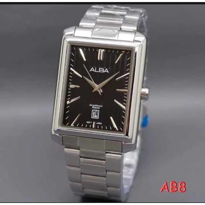 FLASH SALE JAM TANGAN ALBA PRIA MODEL KOTAK RANTAI STAINLES TANGGAL AKTIF TERMURAH