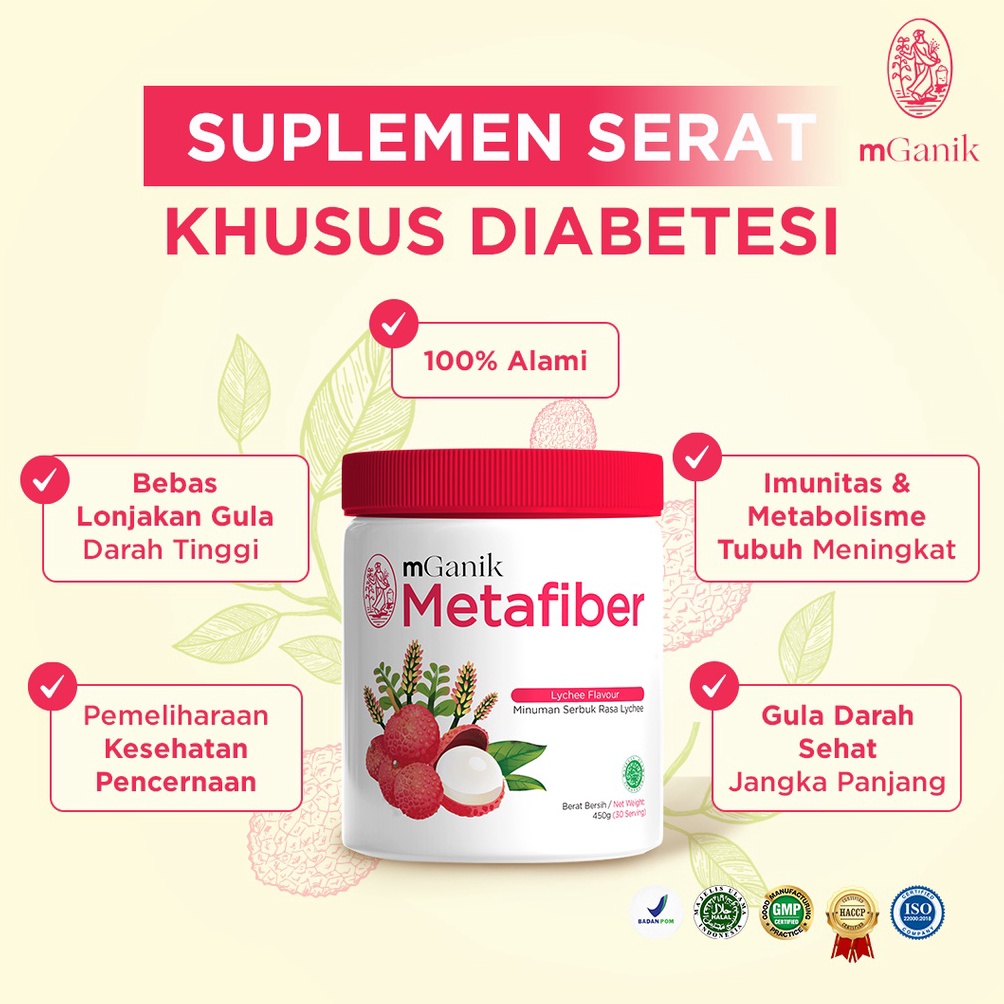 

TELAH HADIR H34 Mganik Metafiber Lychee 252gr - Suplemen Serat Diabetes - Gula Darah Tinggi - 42 Saji
