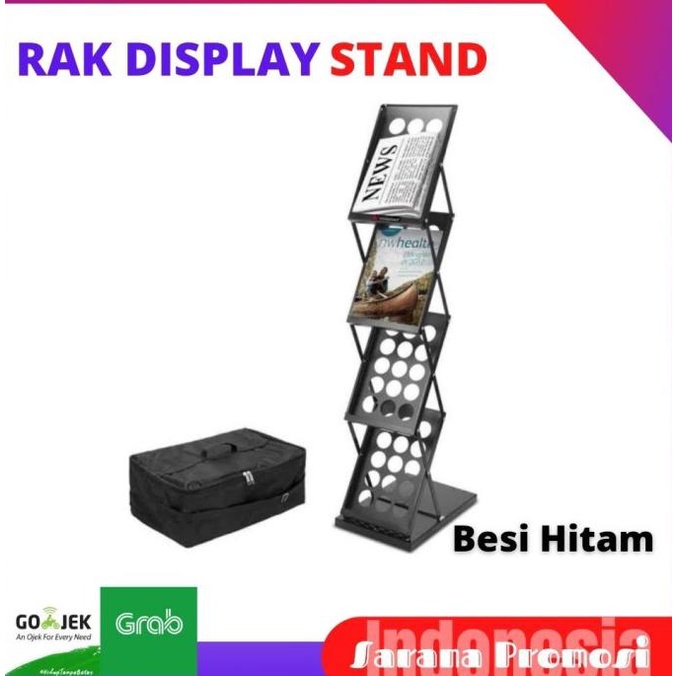 

rak brosur lipat 4 susun hitam / rak disply kantor - outlet dll